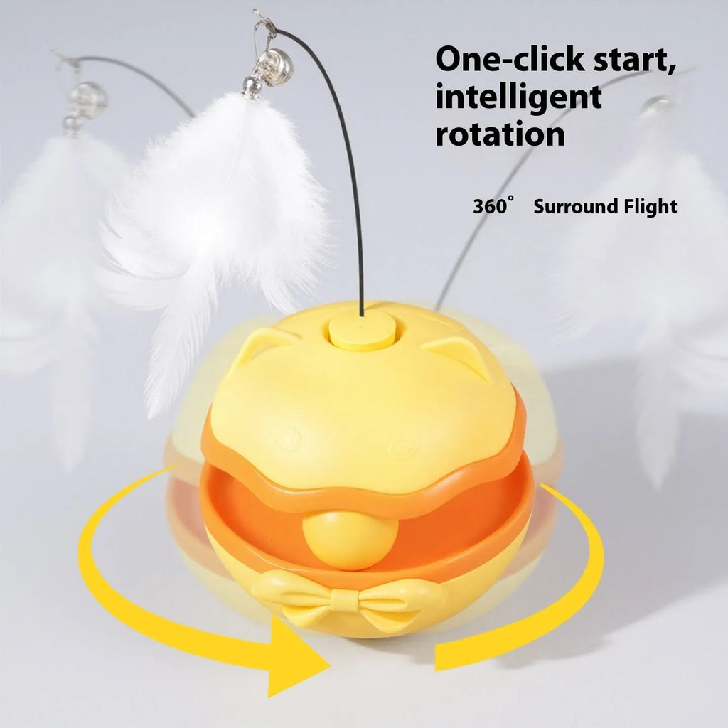 Electric cat toy tumbler with motion sensor in lemon yellow, sky blue or soft fog grey plastic