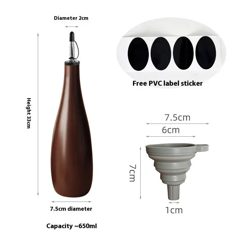Ceramic oil pot with 650ml funnel and brush in black, coffee or white colour