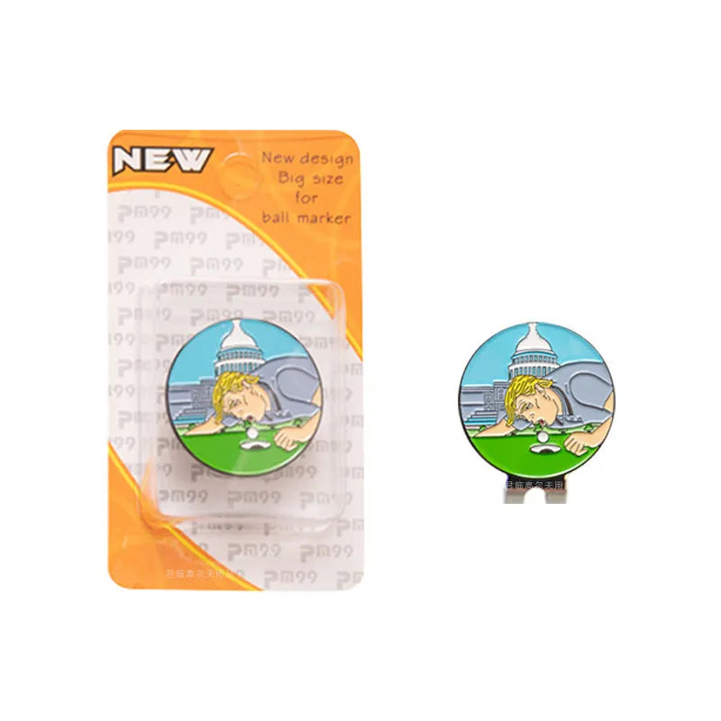 Zinc alloy golf hat clip showing engraved Dragon Year and other personalised pattern designs.