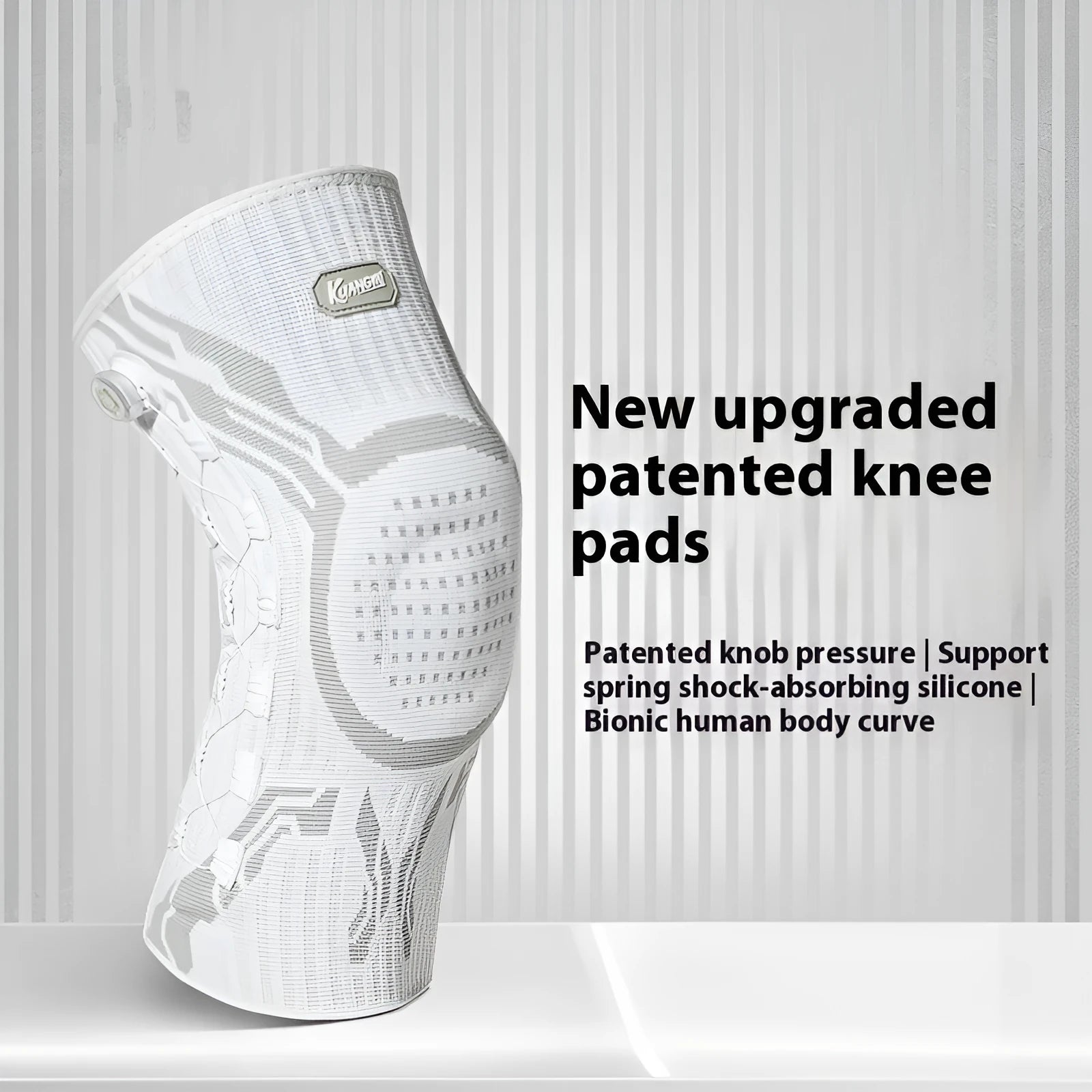Grey and white professional sports knee pad for basketball, football, running