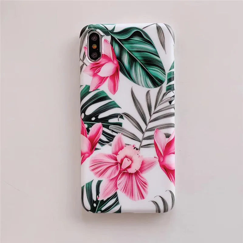 Pink floral pattern TPU iPhone case showing flower design on back cover for multiple iPhone models