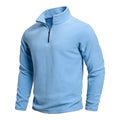Men's stand collar half-zip long sleeve fleece pullover sweatshirt in beige, loose fit, front view
