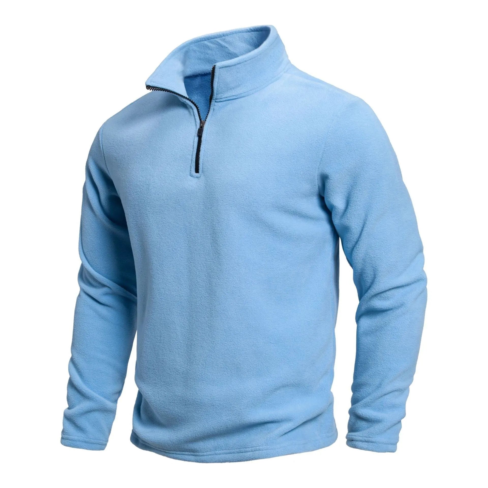 Men's stand collar half-zip long sleeve fleece pullover sweatshirt in beige, loose fit, front view