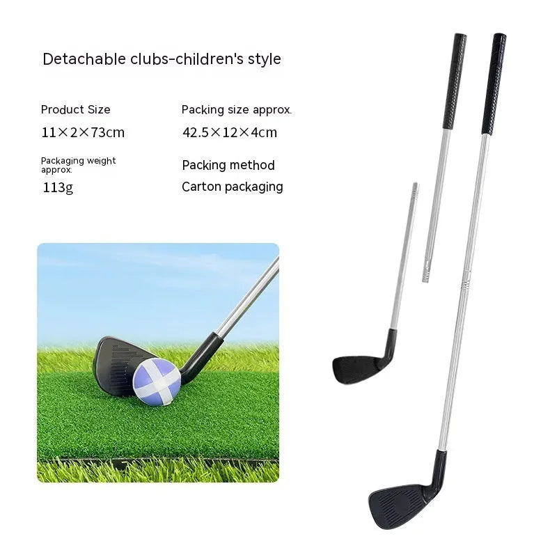 Metal golf practice putting club shown in adult size and children's size options for outdoor use.