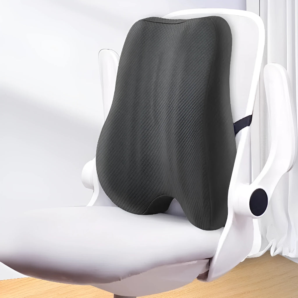 Office station chair lumbar support body in gray navy blue or pink with 40x40x8cm dimensions and polyester fiber filling