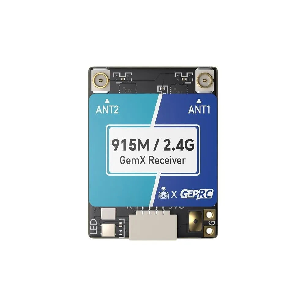 ELRS 915M/2.4G dual-frequency drone receiver with dual T-shaped antennas and metal construction