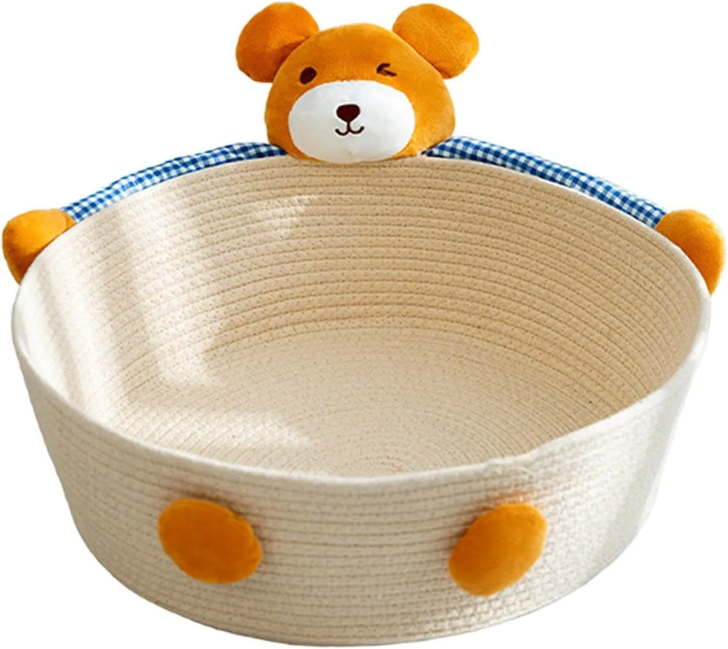 Woven cotton rope cat bed with scratching board in basket design