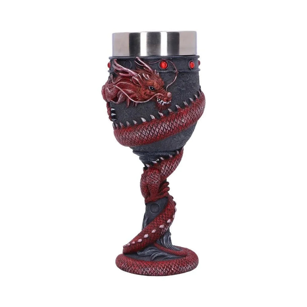 Red wine glass with Chinese dragon 3D design in stainless steel and resin, 200ml capacity