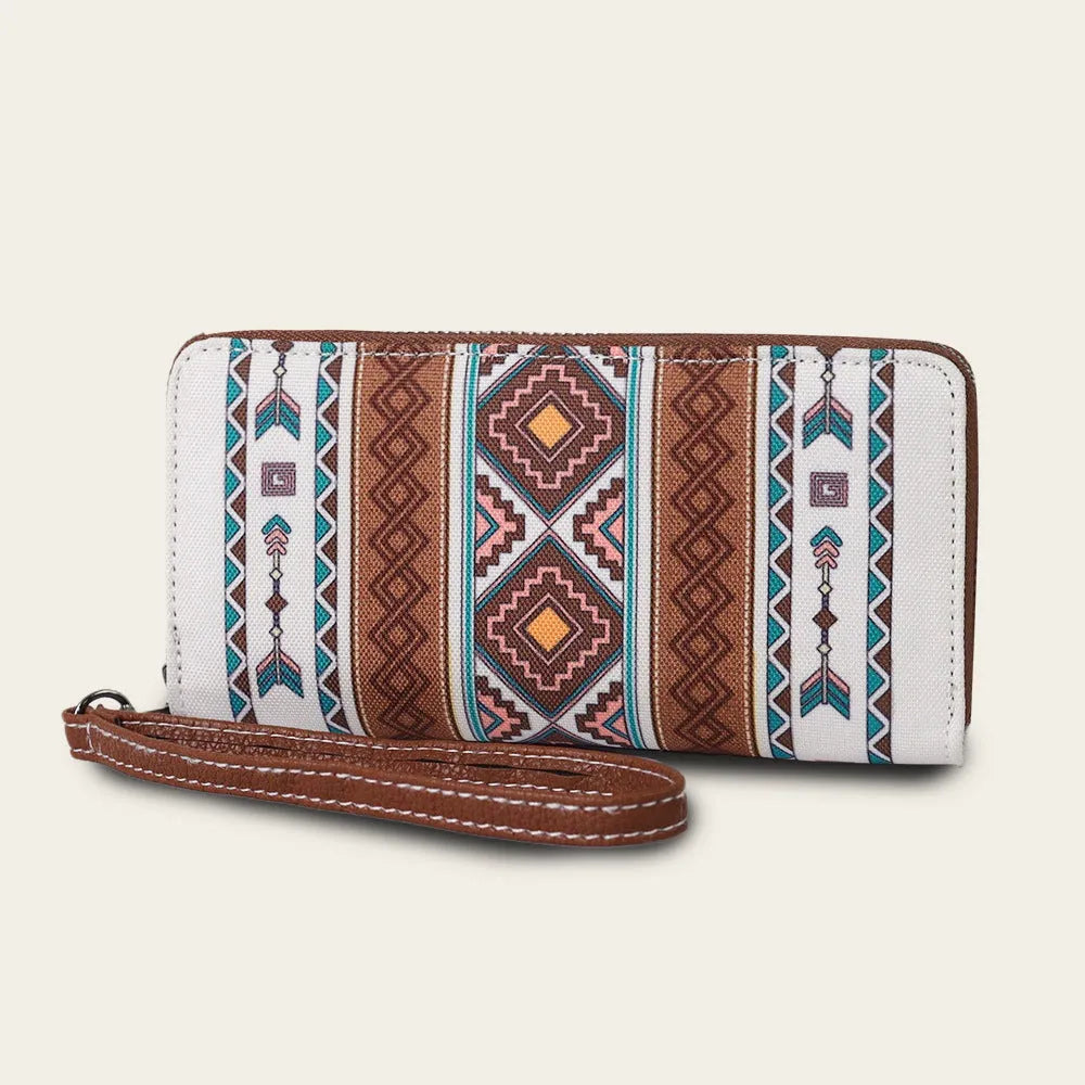 Bohemian striped canvas RFID wallet with wind belt design and anti-theft protection