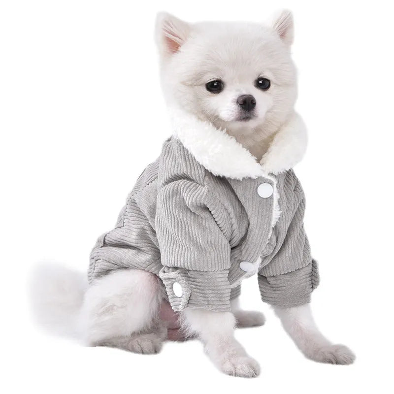 Dog wearing grey lambswool fleece lined winter vest with wool lining for autumn and winter warmth