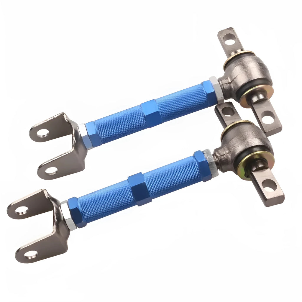Pair of red aluminium alloy recliner rods for Honda Civic EP3 rear suspension.
