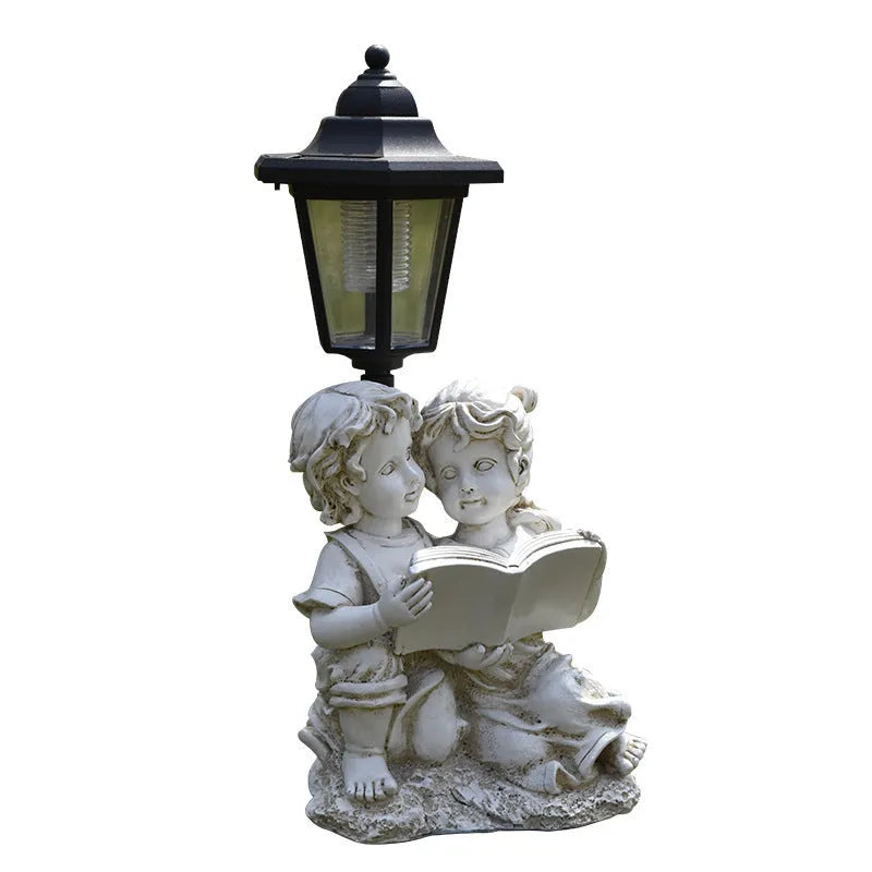 Solar powered decorative garden lamp with synthetic resin animal sculpture design