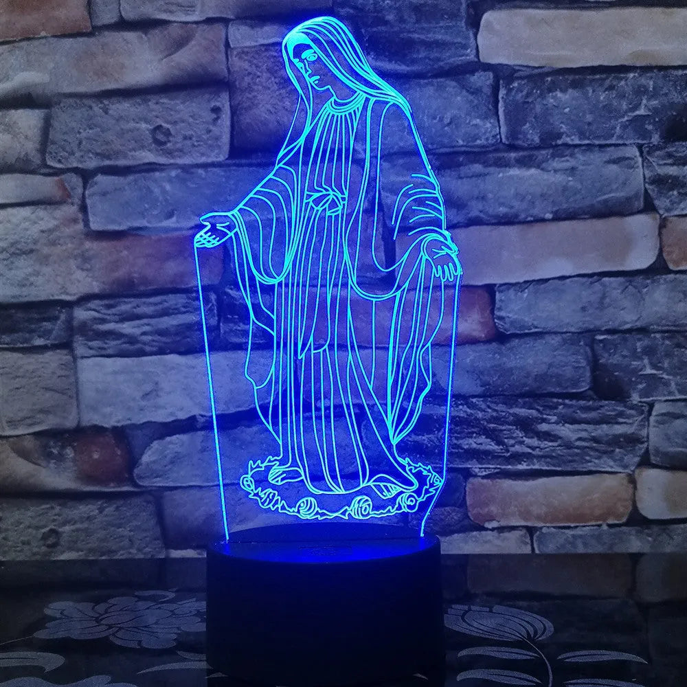 3D LED night light with laser engraved acrylic panel showing dual ring pattern illumination in multiple colours