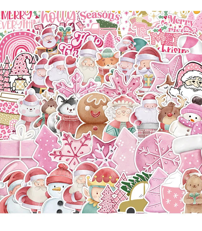Pack of 50 cute Christmas waterproof stickers in various sizes from 4 to 8 cm.