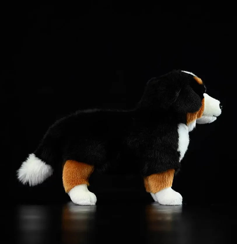 Black Bernese Mountain Dog plush toy with 29cm length, made from chemical fibre fabric