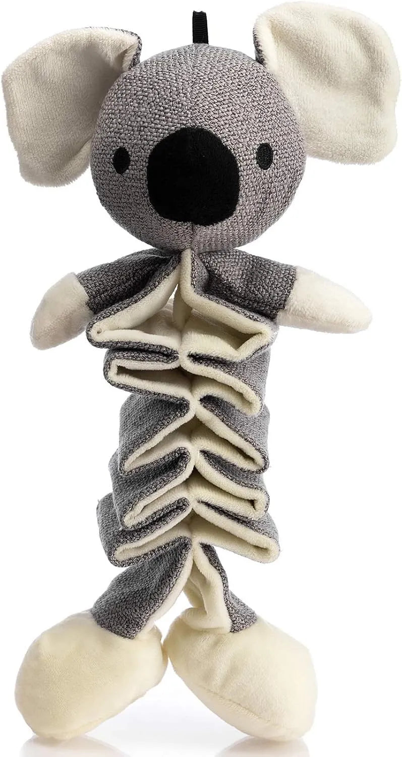Grey koala stuffed dog toy measuring 30cm with crinkle paper inside.