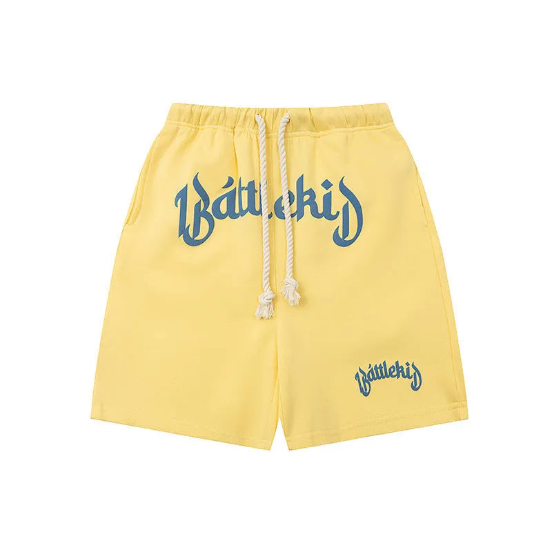 Cotton-blend cropped sweatpants shorts in loose street style with hip-hop retro aesthetic