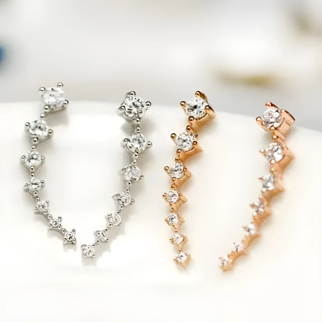 925 sterling silver ear-sticking ear hook studs with crystal inlay geometric shape 2.3cm length women's silver earrings