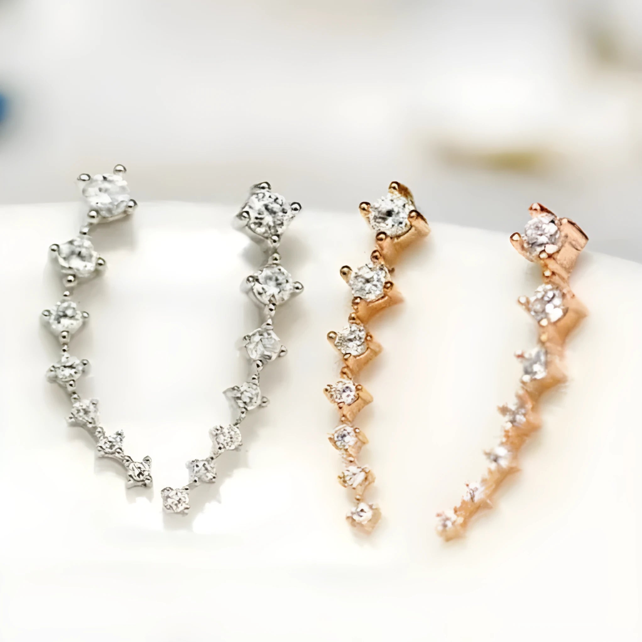 925 sterling silver ear-sticking ear hook studs with crystal inlay geometric shape 2.3cm length women's silver earrings