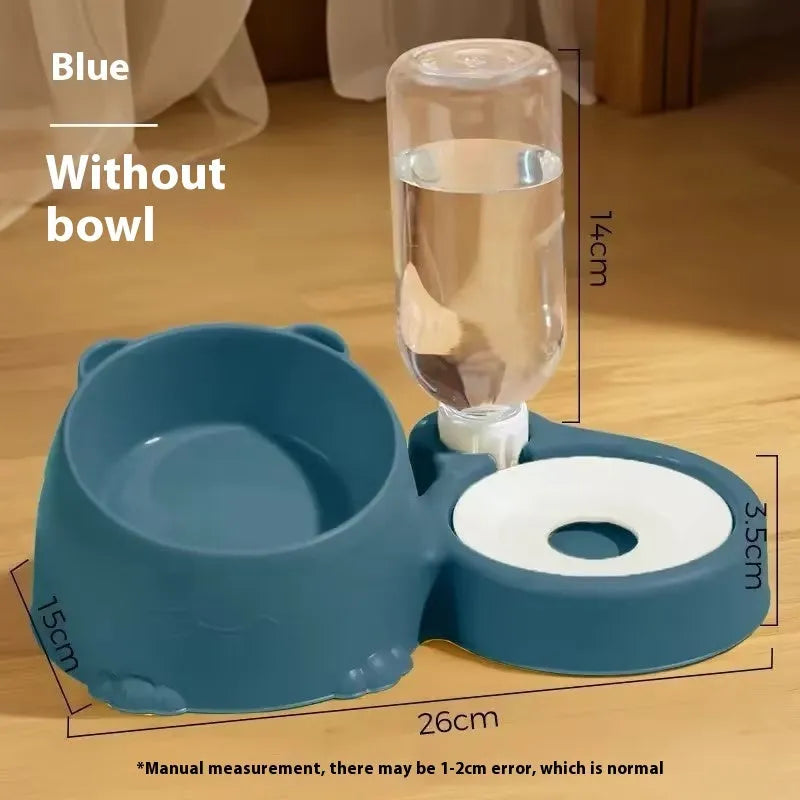 Automatic double bowl pet feeding basin in haze blue colour with separated food and water compartments