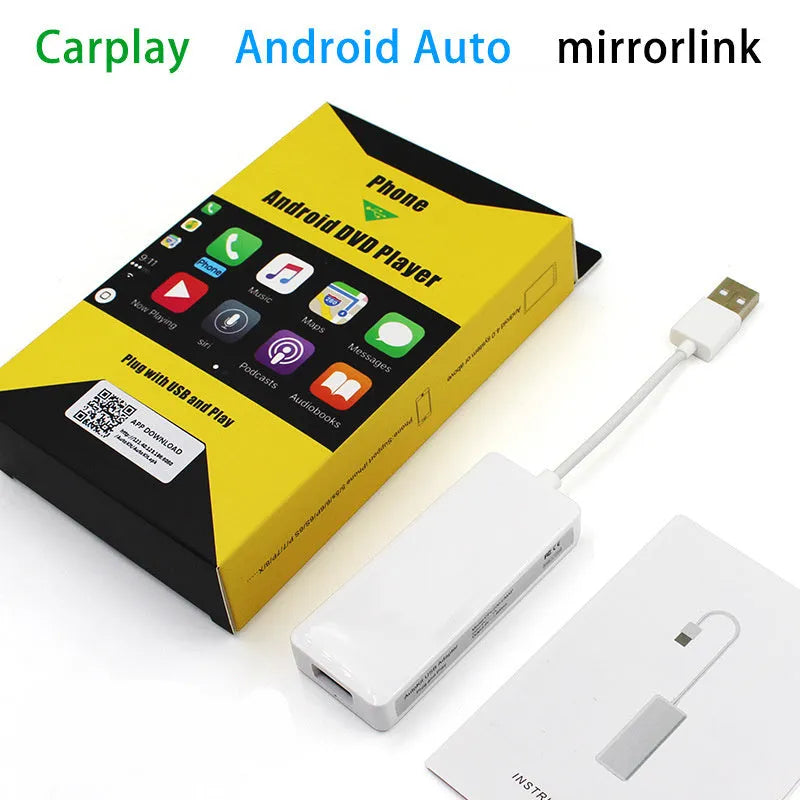 Android car navigation CarPlay module with USB connection adapter in black and white colour options