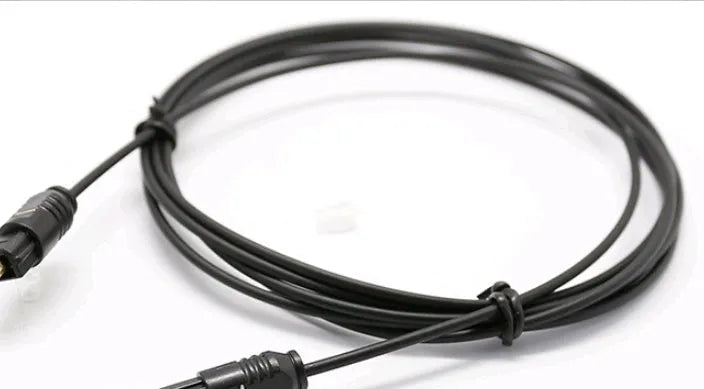 OD2.2 digital audio optical fibre cable with black PVC jacket, showing connector detail and slim 2.2mm profile.