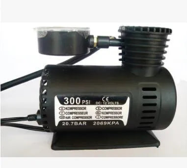 Black plastic 12V car air pump with nozzle and 275cm thread