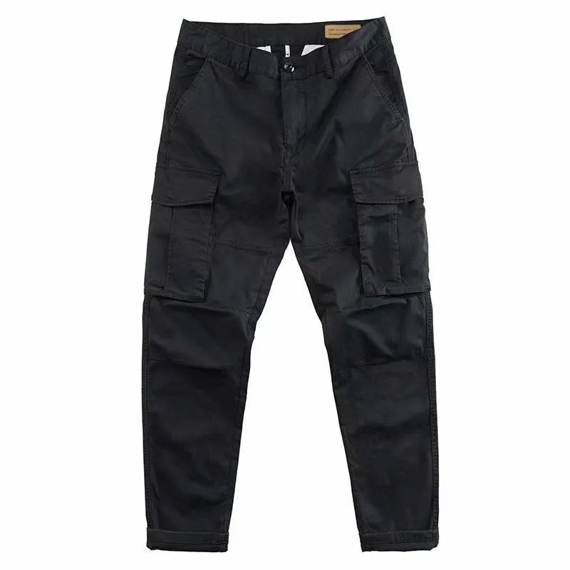 Men's cotton multi-pocket labour trousers in cropped length shown in khaki colour