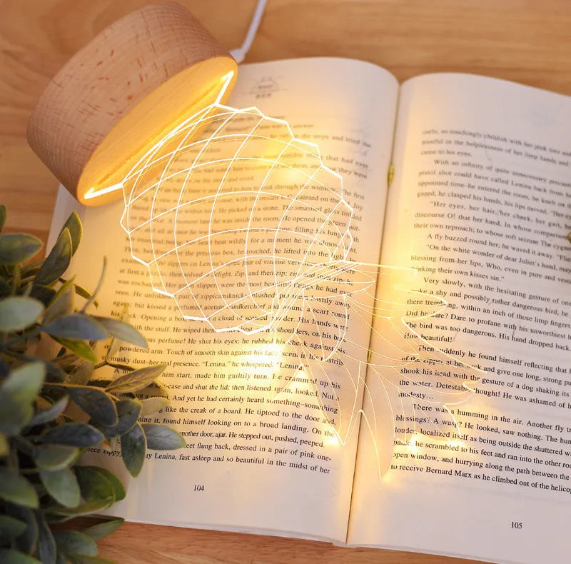 Wood and acrylic pineapple-shaped table lamp with dimmable LED light and USB power cable.