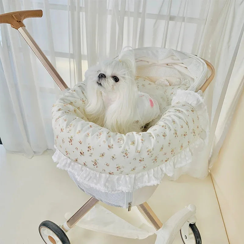 Pet stroller three-piece set with removable towel, cushion and pillow in pure cotton material