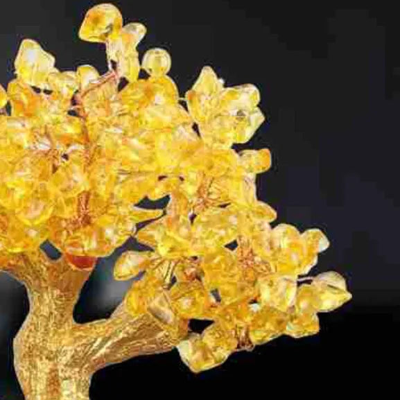 Citrine coloured small water turtle money tree resin ornament in Chinese style, 23cm high.