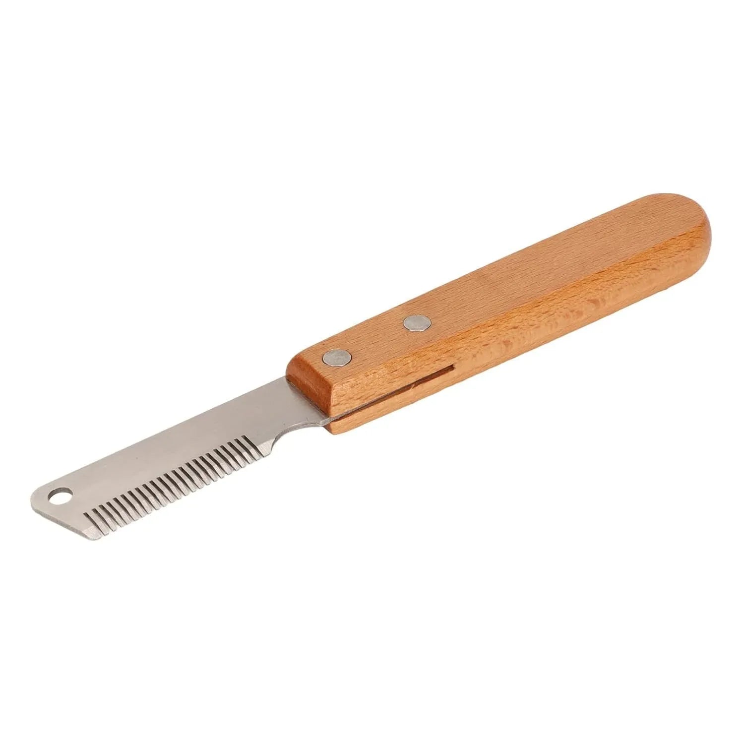 Pet stripping comb grooming tool with wood handle in two sizes for dogs and cats