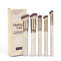 MAANGE five-piece angled blush brush set with apricot handles for powder and cream makeup application