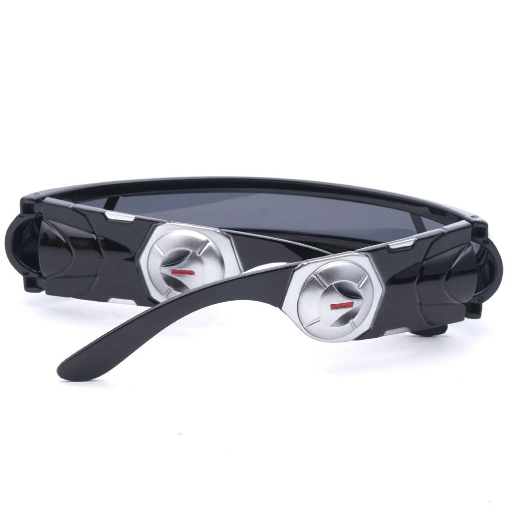 Polarised sports sunglasses with a black PC frame and colour film lenses in grey, red mirror, or blue mirror finish.