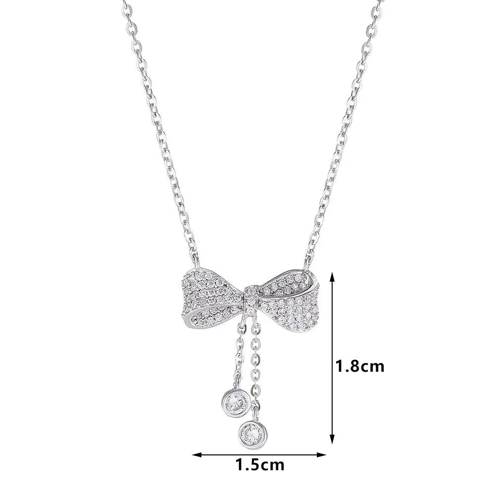 S925 sterling silver bow necklace with O-ring chain and adjustable 40-45cm length