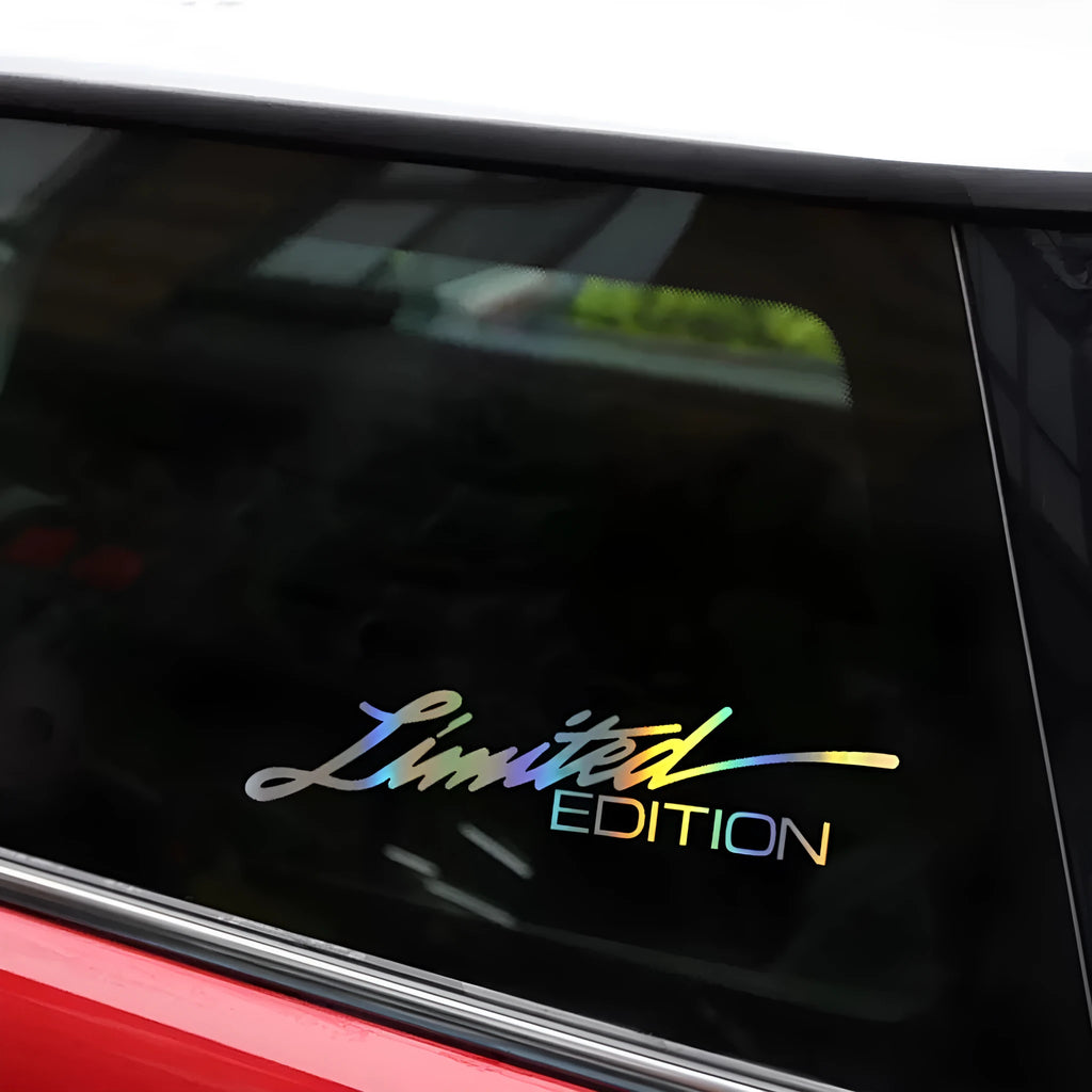 Black laser reflective PET car sticker with text design for vehicle personalisation
