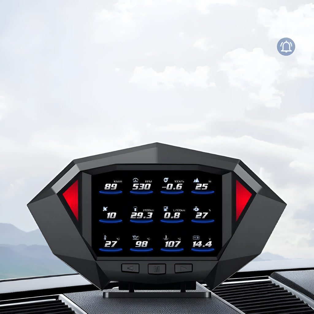 Black vehicle HUD head-up display unit with OBD cable connection for dashboard mounting