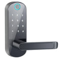 Smart Bluetooth fingerprint lock in black or silver for wooden and office doors.