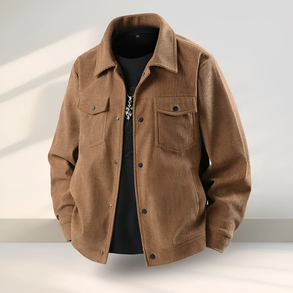 Men's slim fit casual coat in Vinylon and Lycra fabric, shown in black, coffee, white, or green.
