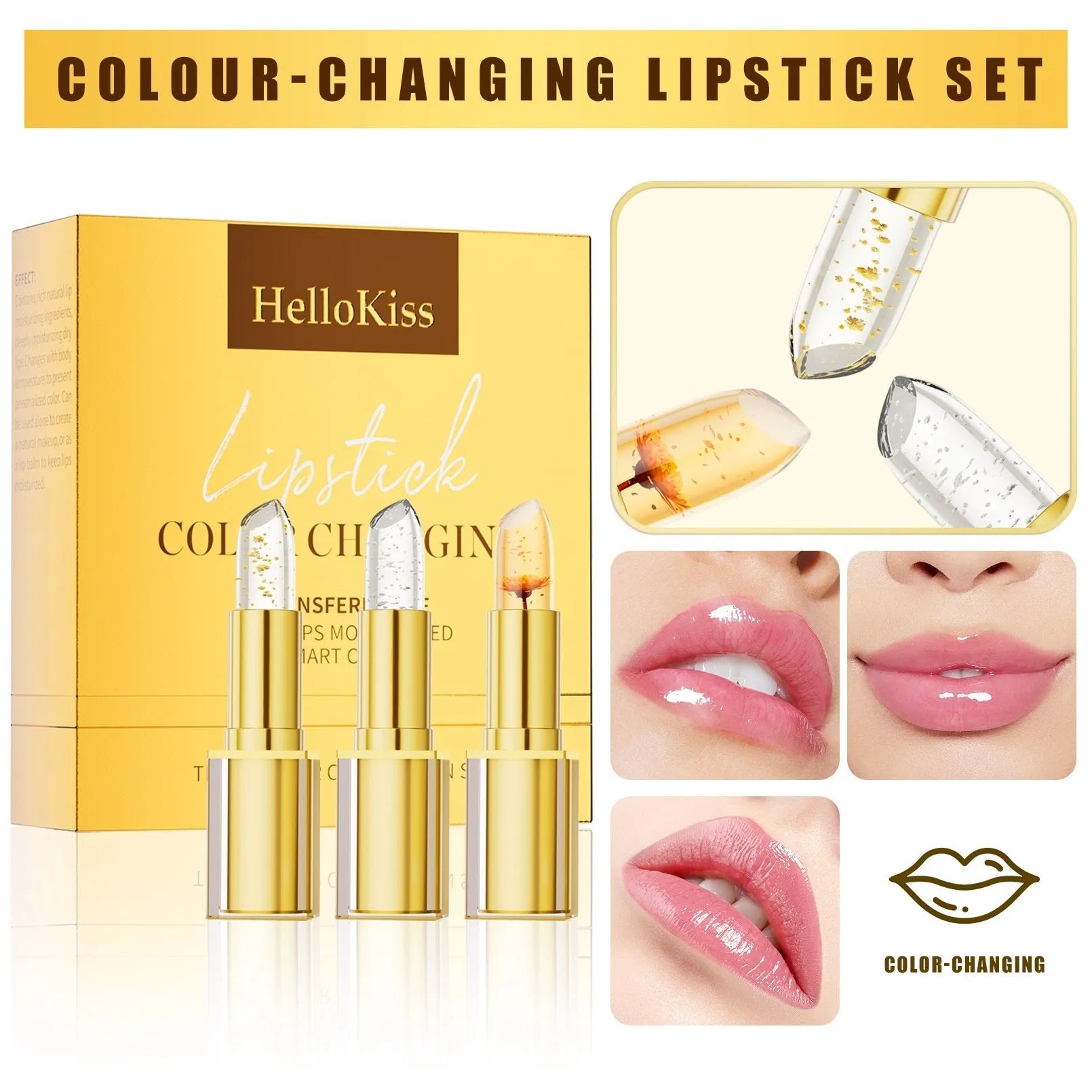 A bullet of Anti-smudge Gilding Warm Colour-Changing Lipstick in a 3.5g size.