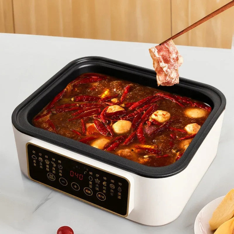 Stainless steel electric steamer with 28-litre capacity and steaming rack