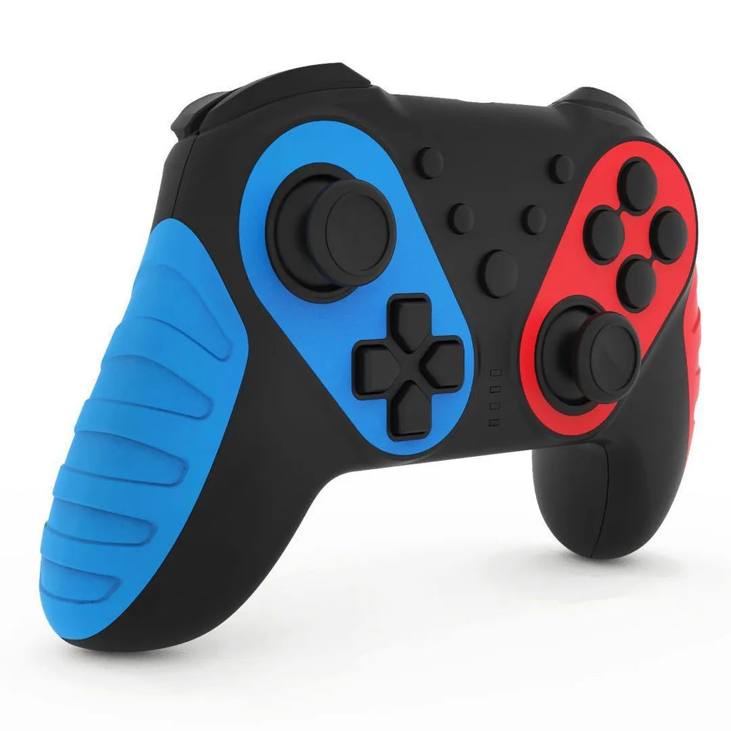 Red and blue wireless Bluetooth gamepad for Nintendo Switch and PC on a table