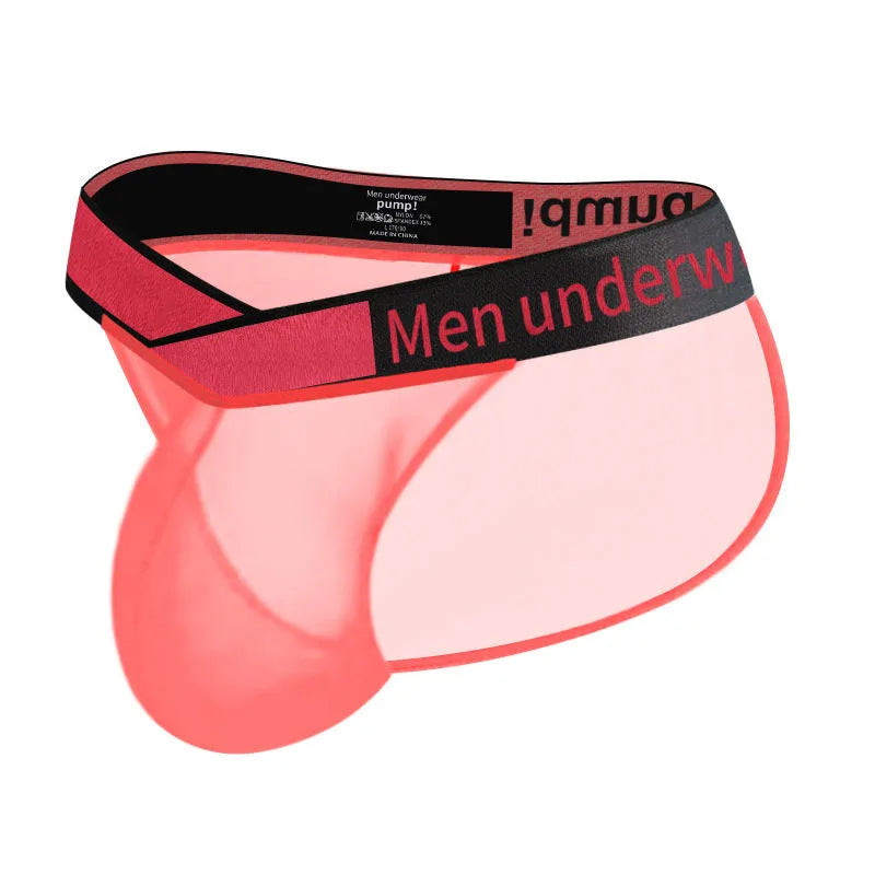 Men's transparent ice silk nylon briefs with V gradient design in black colour