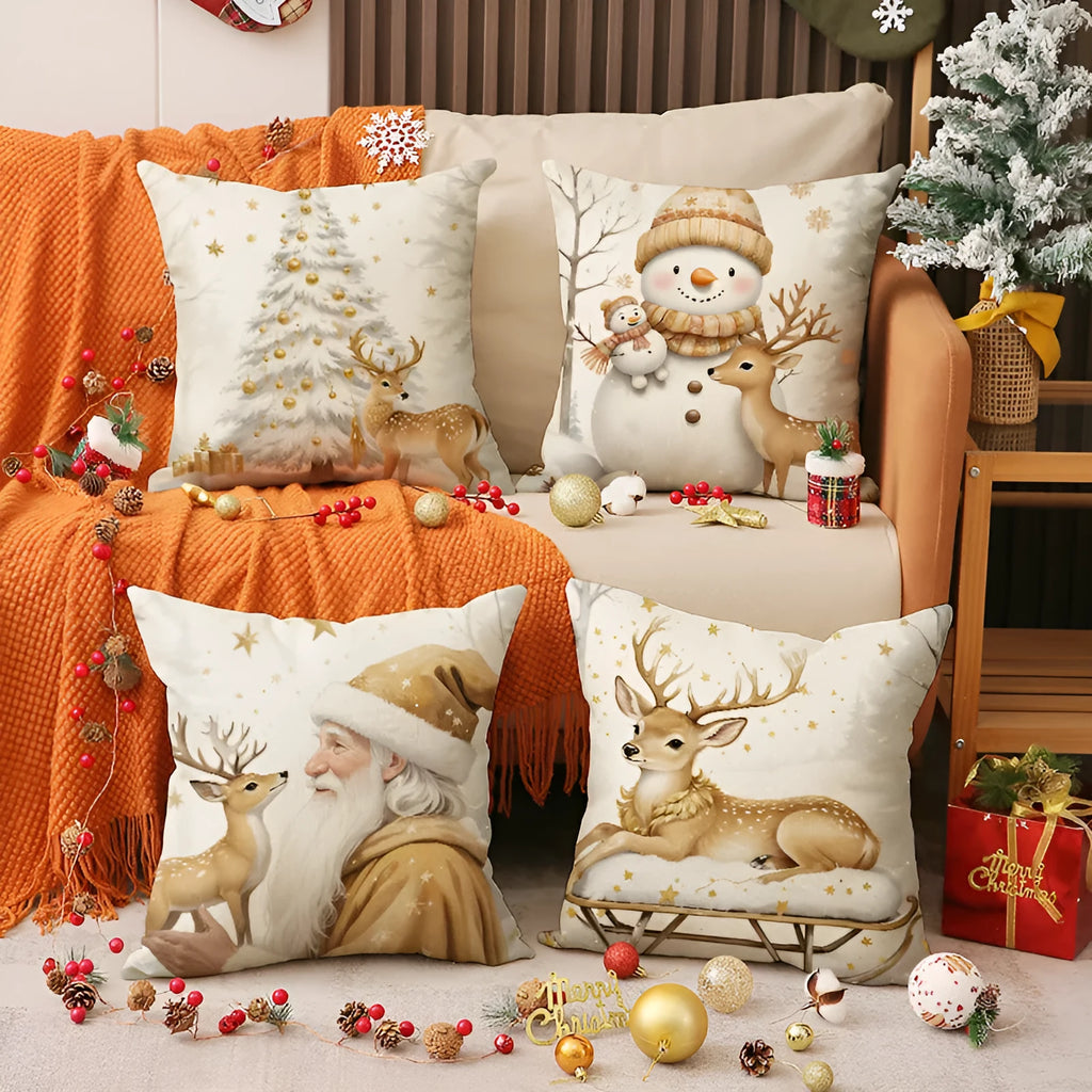 Modern simple linen cushion cover 45x45cm in multicolor for Christmas couch decoration