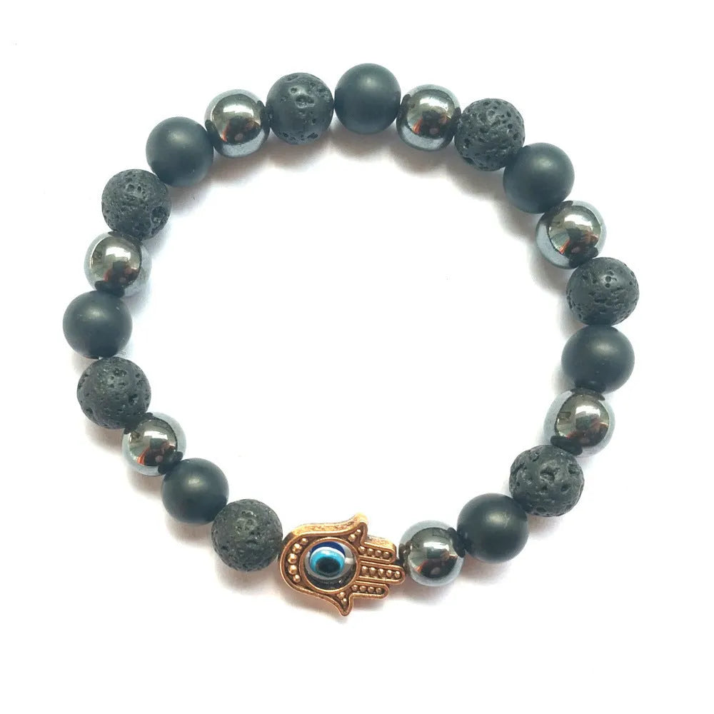 Handmade stone beaded bracelet 8mm beads 18-19cm circumference electroplated alloy silver colour
