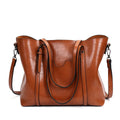 Women's retro-style PU leather messenger bag shown in multiple colours including coffee, light blue, and pink.