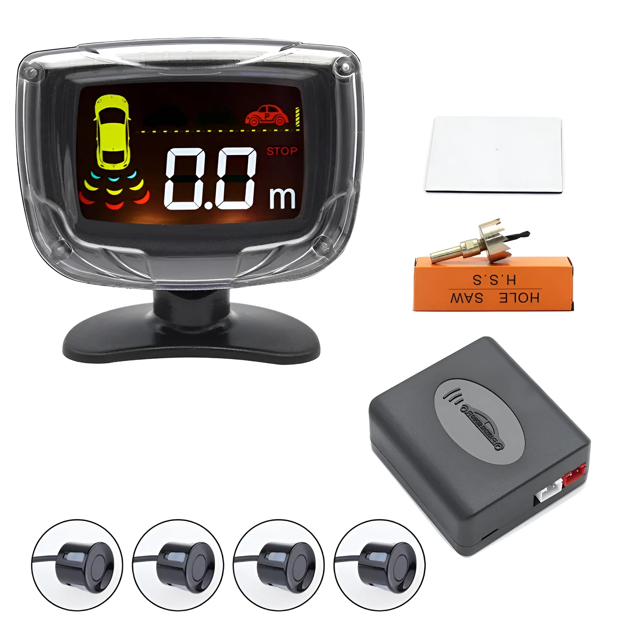 Wireless vehicle reversing sensor system with LED digital display and four ultrasonic probes