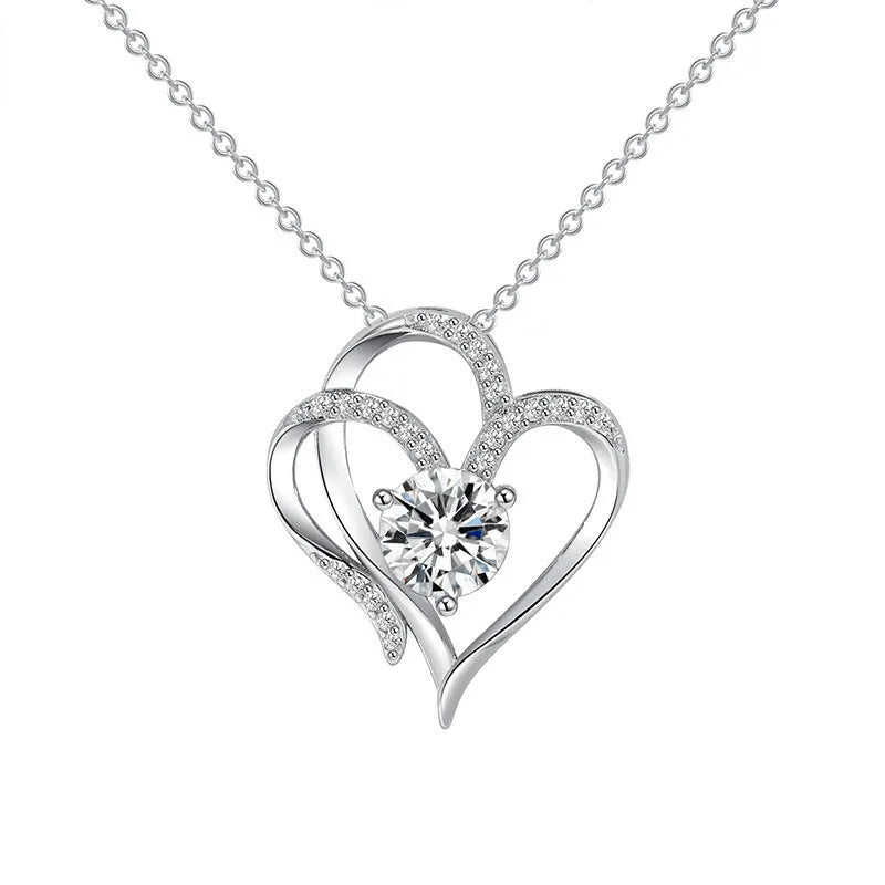Women's heart-shaped 925 silver necklace with diamond treatment in rose, white, or yellow gold.