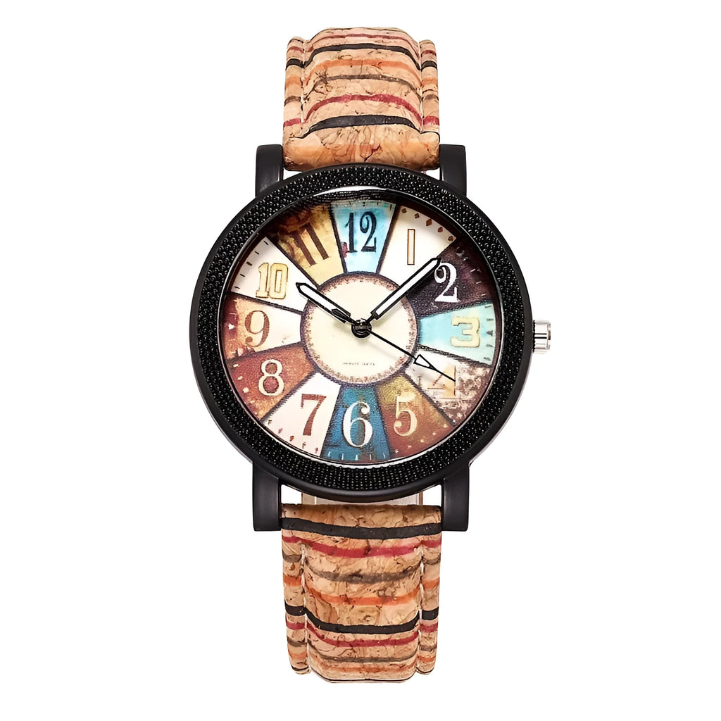 Women's vintage-style quartz watch with brown leather strap and silver round 37mm dial.