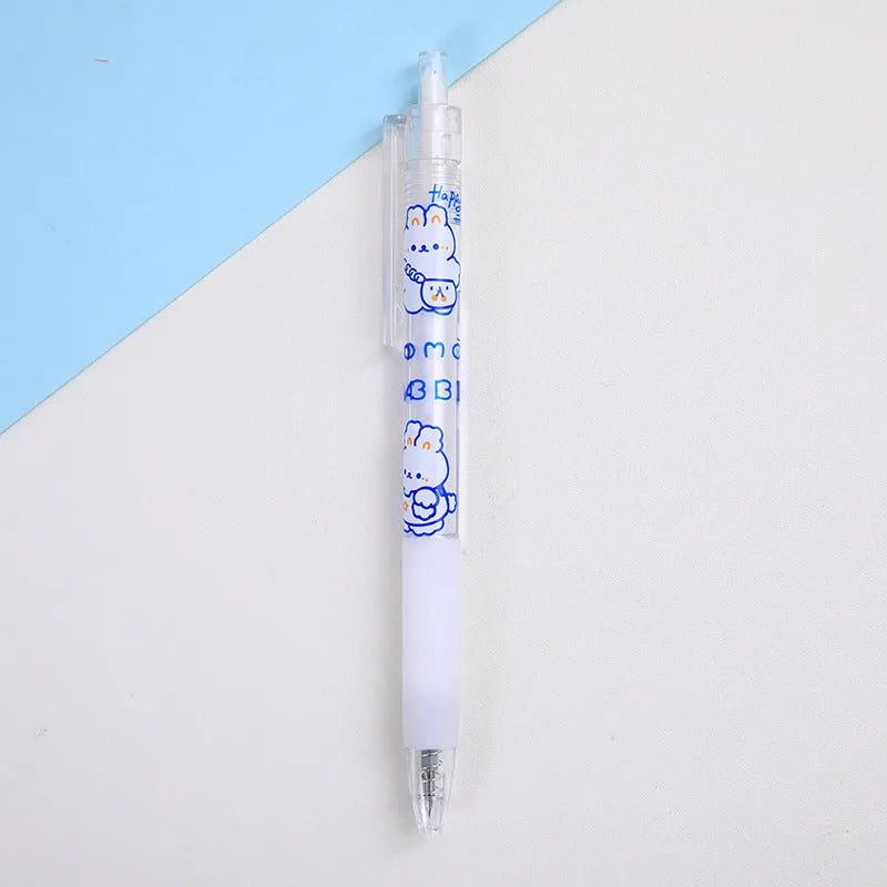 Set of six cute cream bear and rabbit themed press pen knives made of plastic and metal
